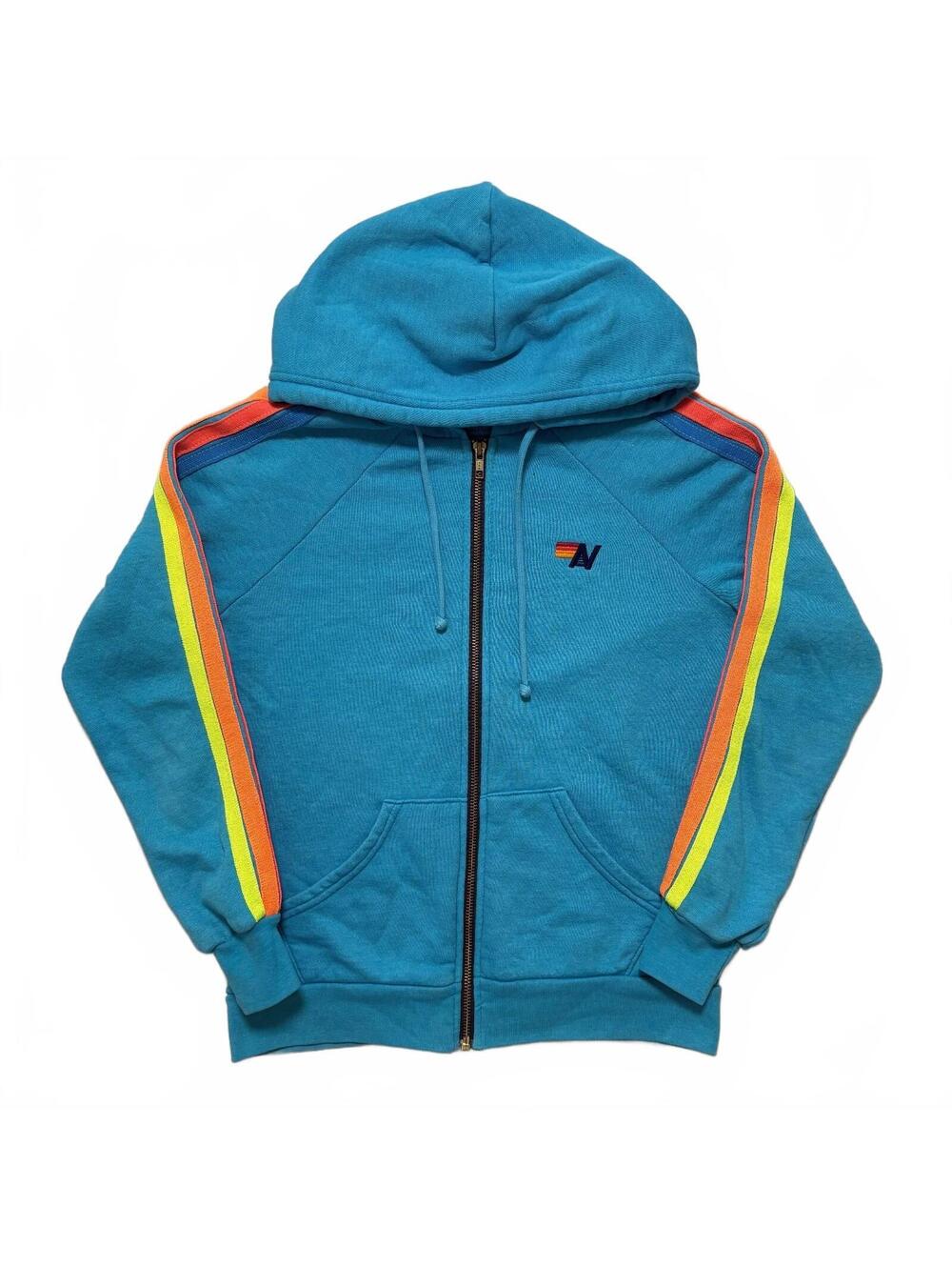 Aviator Nation Classic 5-Stripe Relaxed Zip Up Hoodie Women's XS Neon Blue